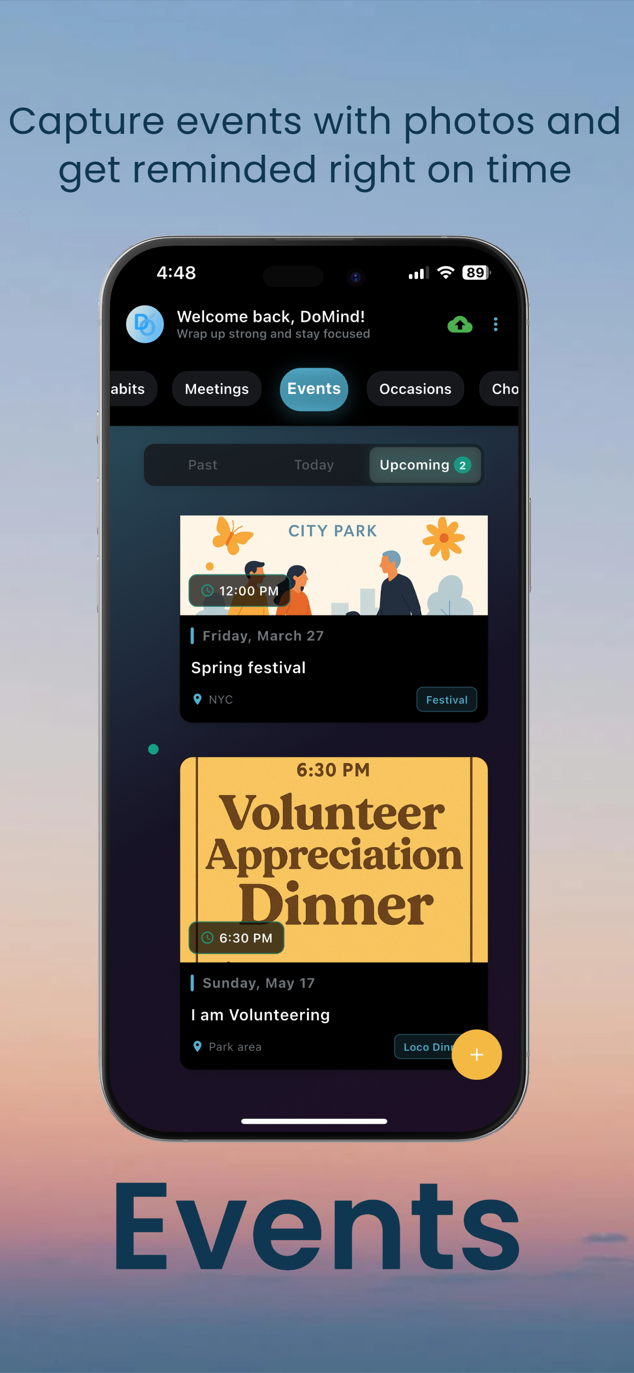 DoMind Events - Capture events with photos and get reminded right on time