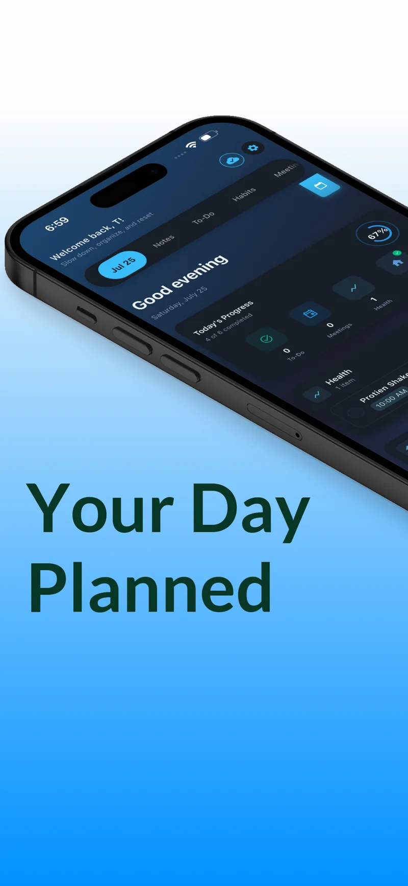 DoMind visual dashboard - clean organized daily planner view
